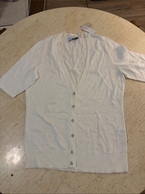White Button-Front Short Sleeve Cardigan